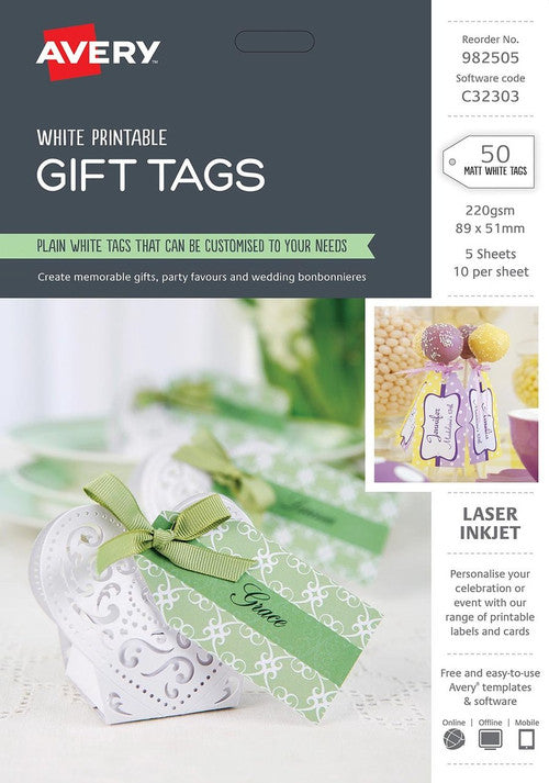 Avery Gift Tags C32303 50 Pack 89 x 51mm 10UP