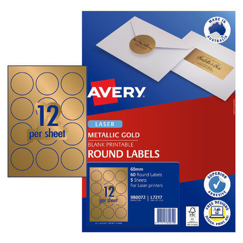 Avery Gold Round Labels L7217 60mm diameter Pack 60