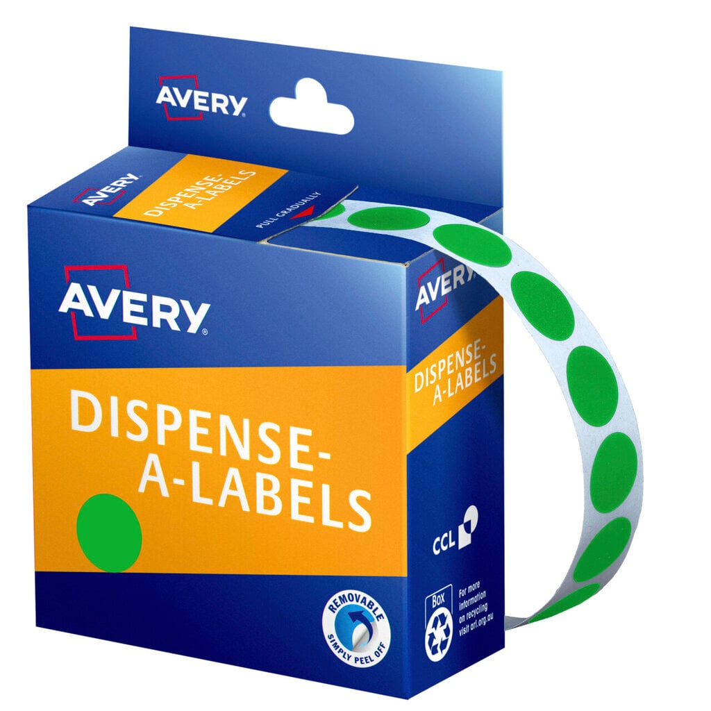 Avery Green Dispenser Labels Circle 14mm 1050 Pack