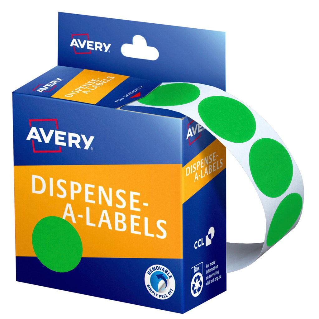 Avery Green Dispenser Labels Circle 24mm 500 Pack