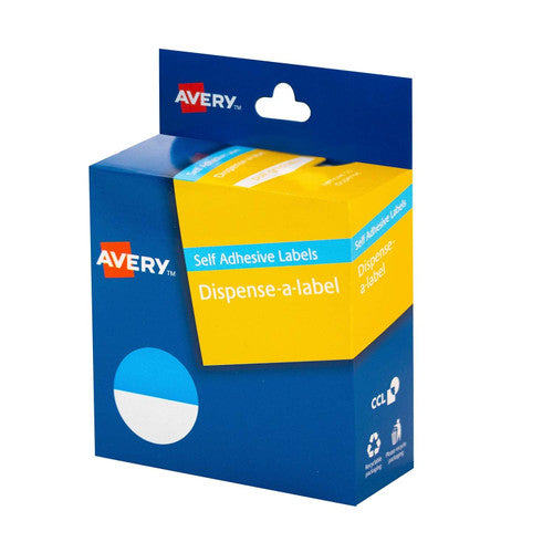 Avery Half Blue and White Circle Dispenser Labels 24mm Removable 300 Pack
