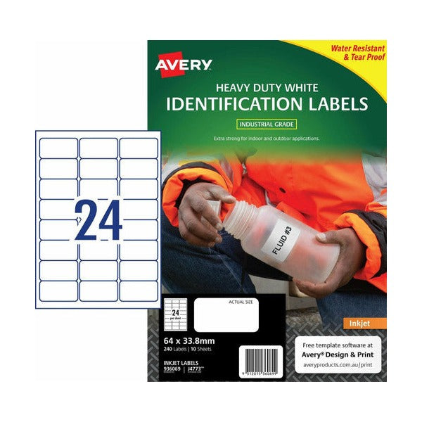 Avery White Heavy Duty Labels J4773 63.5 x 33.9mm 24UP 240 Labels