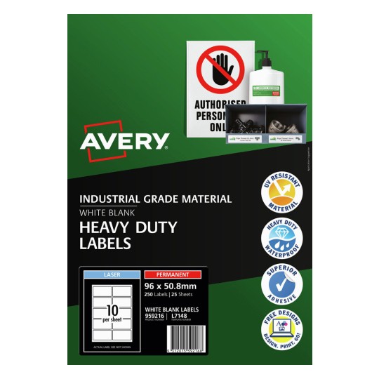 Avery White Heavy Duty Permanent Laser Label 10up 96x50.8mm