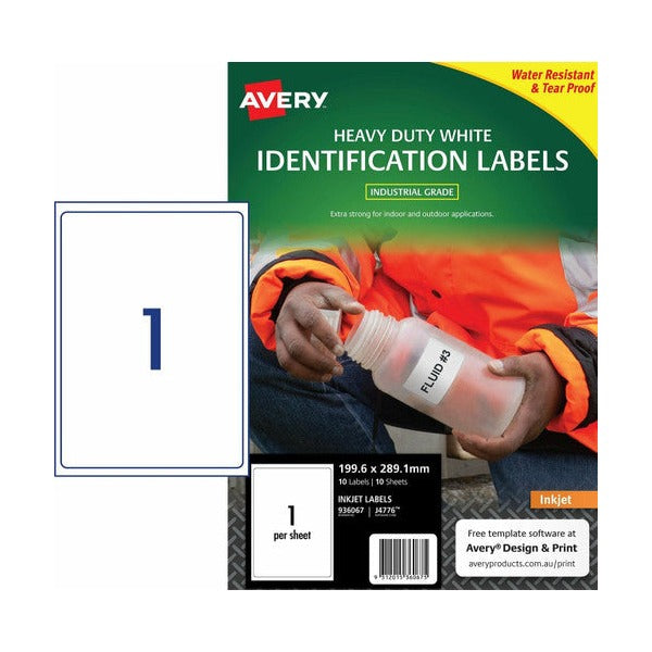 Avery White Heavy Duty Labels J4776 199.6 x 289.1mm 1UP 10 Labels