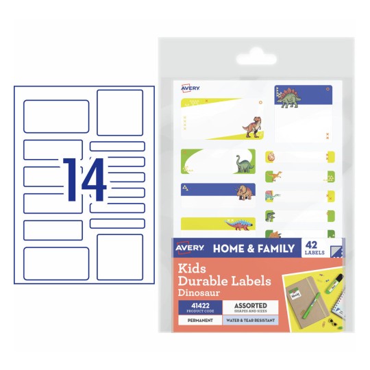 Avery Kids Durable Labels Dinosaur Pack 42