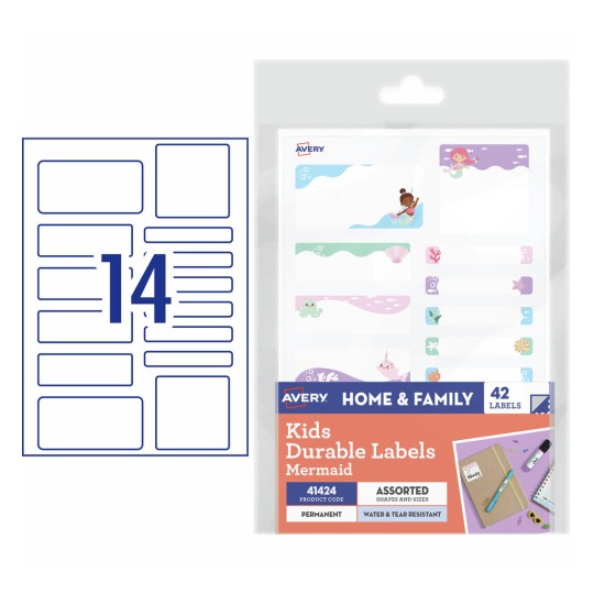 Avery Kids Durable Labels Mermaid Pack 42