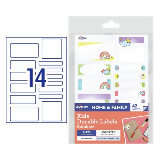 Avery Kids Durable Labels Rainbow Pack 42