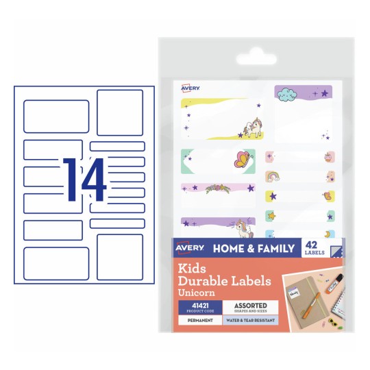 Avery Kids Durable Labels Unicorn Pack 42