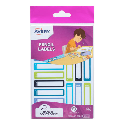 Avery Kids Pencil Labels Blue and Green 52 x 12mm Pack 30