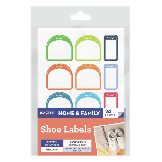 Avery Assorted Shoe Labels 30x30mm and 30x15mm Pack 24