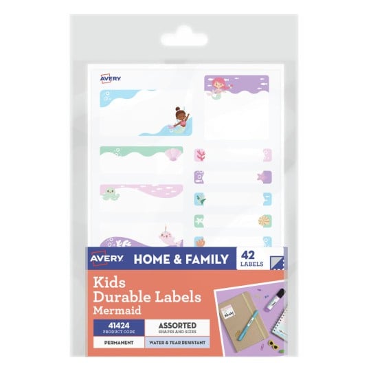Avery Kids Durable Labels Mermaid Pack 42