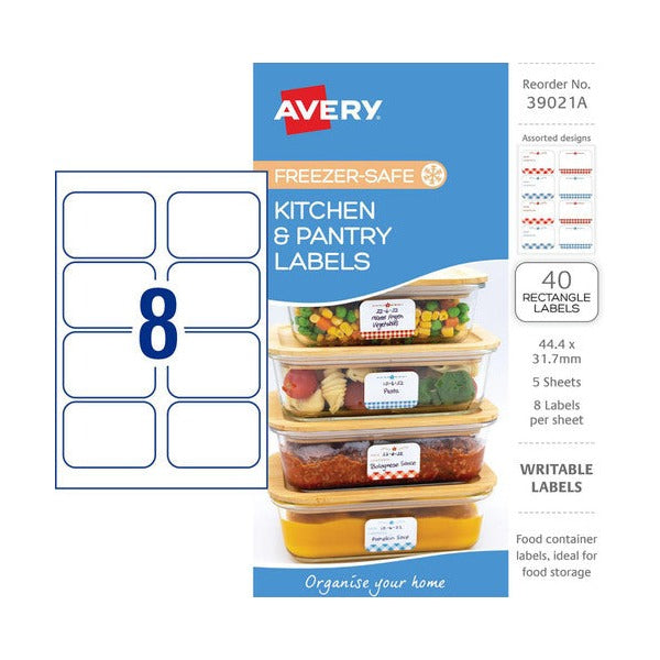 Avery Kitchen and Pantry Labels Gingham Design 44.4 x 31.7mm Rectangle Removable 40 Pack