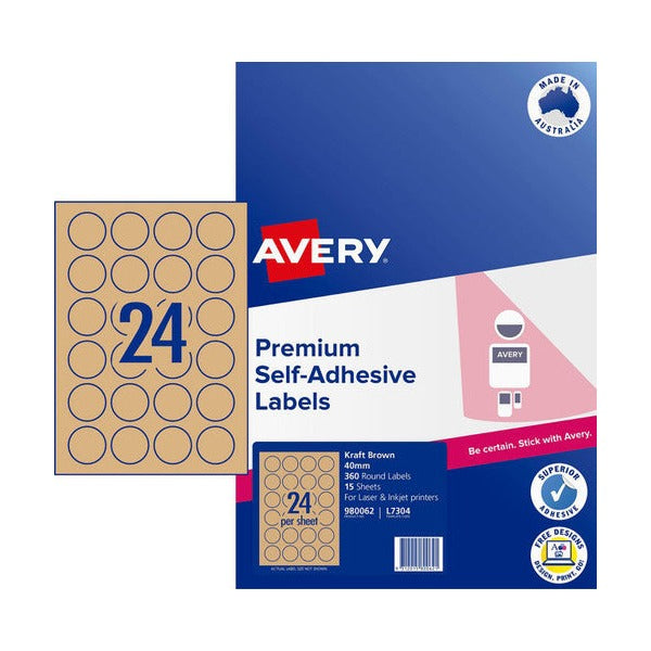 Avery Kraft Brown Round Labels L7304 40mm diameter Pack 360