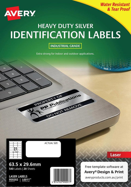 Avery Silver Heavy Duty Labels L6011 63.5 x 29.6mm 27UP 540 Labels