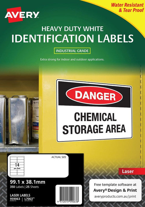 Avery White Heavy Duty Labels L7063 99.1 x 38.1mm 14UP 350 Labels