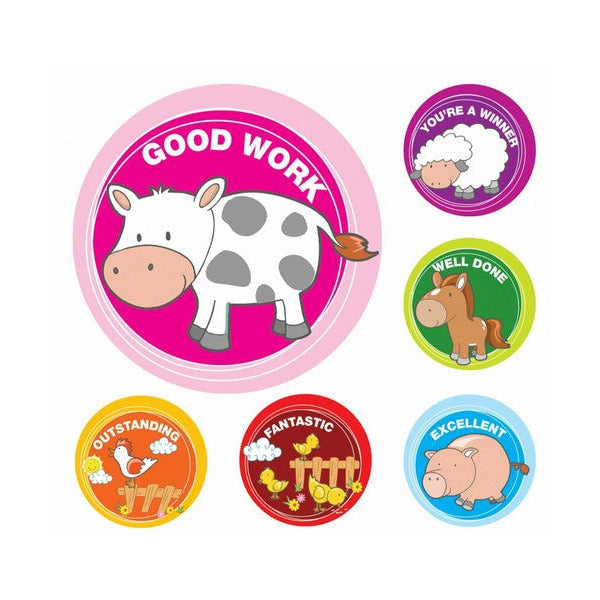 Avery Merit Stickers Farm Animals 30mm Diameter 96 Pack