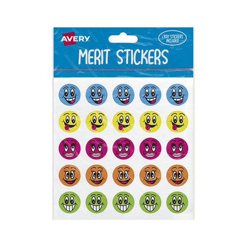 Avery Merit Stickers Smiley Faces Round 22mm Diameter 300 Pack