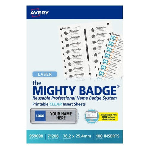 Avery Mighty Badge Clear Printable Insert Refills 100 Inserts On 5 Sheets
