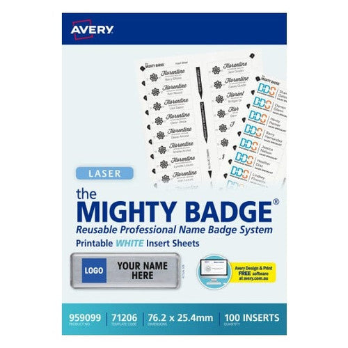 Avery Mighty Badge White Printable Insert Refills 100 Inserts On 5 Sheets