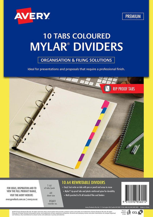 Avery Multi-Coloured Rewritable Index Dividers 10 Tab