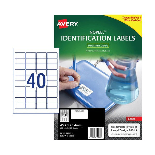 Avery NoPeel Labels L6145 45.7 x 25.4mm 40UP 400 Labels