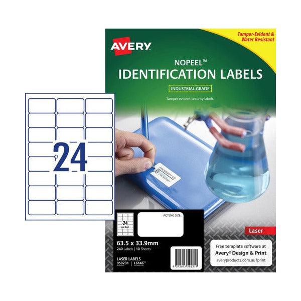 Avery NoPeel Labels L6146 63.5 x 33.9mm 24UP 240 Labels