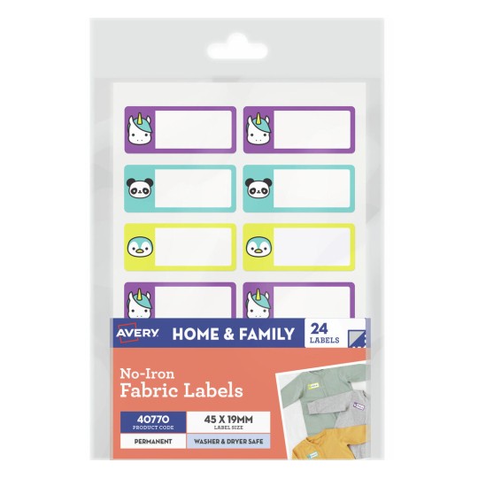 Avery No-Iron Stick On Fabric Labels 45 x 19mm Pack