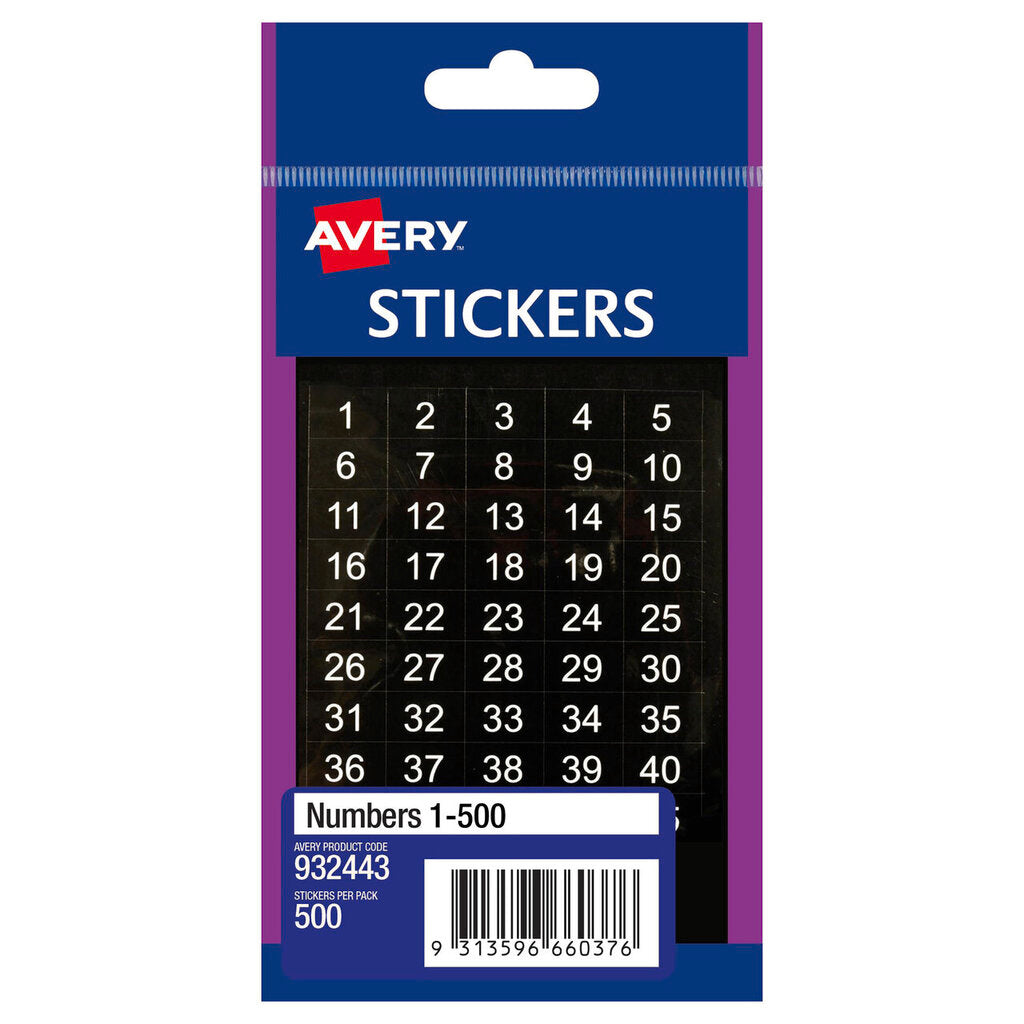 Avery Multi-Purpose Stickers Numbers 1 to 500 500 Pack
