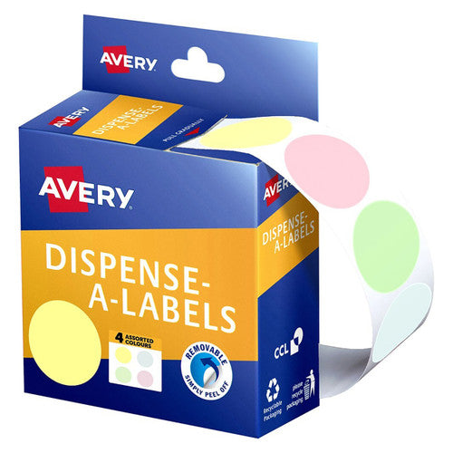 Avery Assorted Pastel Colours Circle Dispenser Labels 24mm Removable 300 Pack