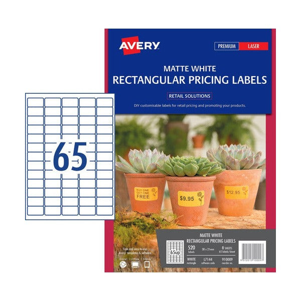 Avery Matt Rectangle Labels L7144 38.1 x 21.2mm Pack 520