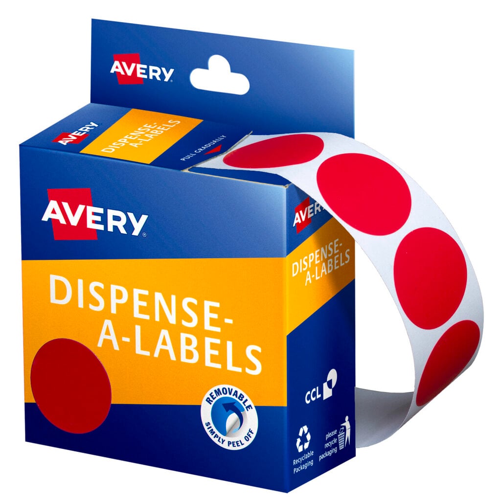 Avery Red Dispenser Labels Circle 24mm 500 Pack