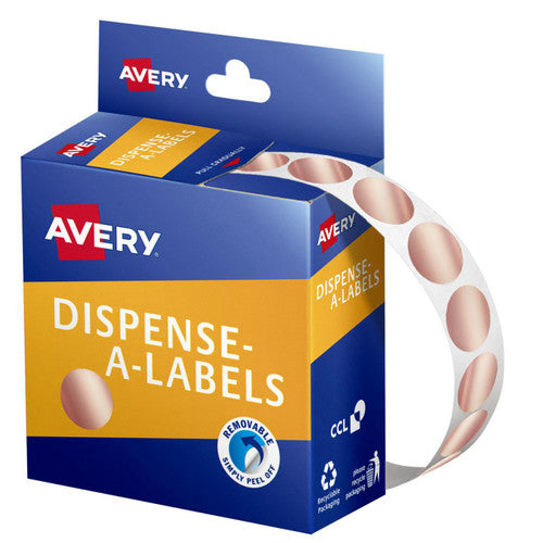 Avery Rose Gold Circle Dispenser Labels 14mm Removable 500 Pack