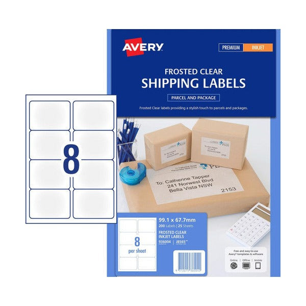 Avery Frosted Clear Shipping Labels J8565 99.1 x 67.7mm 8UP 200 Labels