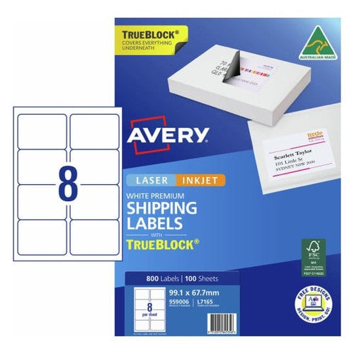 Avery Premium Shipping Labels TrueBlock 99.1 x 67.7mm 8UP 800 Labels