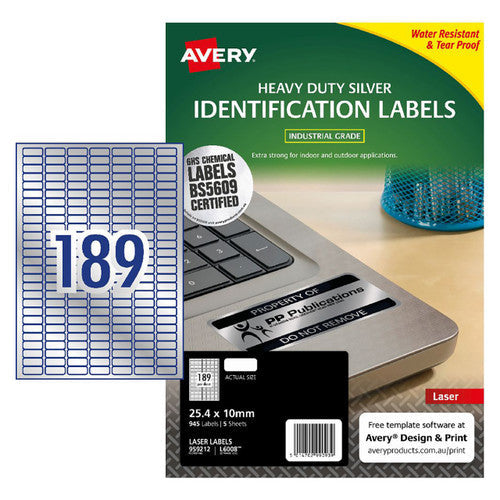 Avery Silver Heavy Duty Labels L6008 25.4 x 10mm 189UP 945 Labels