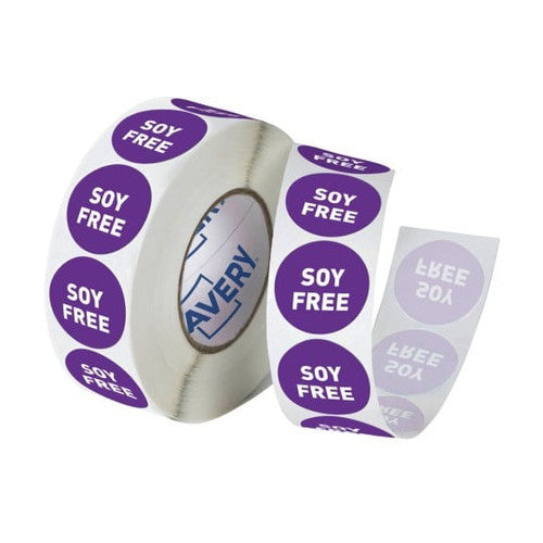 Avery Soy Free Allergy Labels 24mm Round, 1000 Per Roll