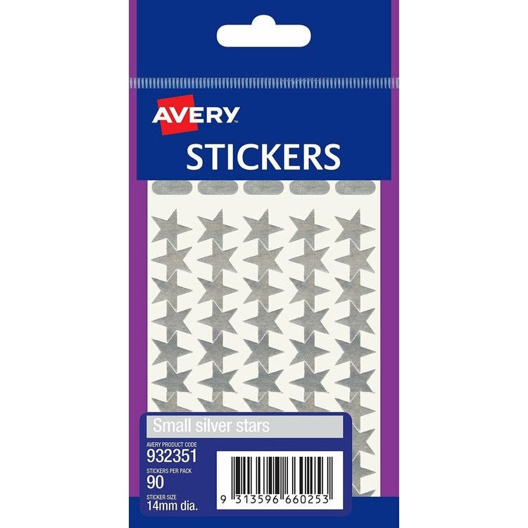 Avery Silver Small Stars Multi-Purpose Stickers 14mm Diameter 90 Pack