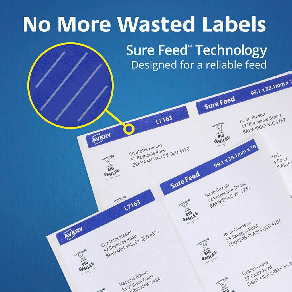 AveryEco Quick Peel Address Labels with Sure Feed L7157 3300 Pack 64 x 24.3mm Laser White 33UP