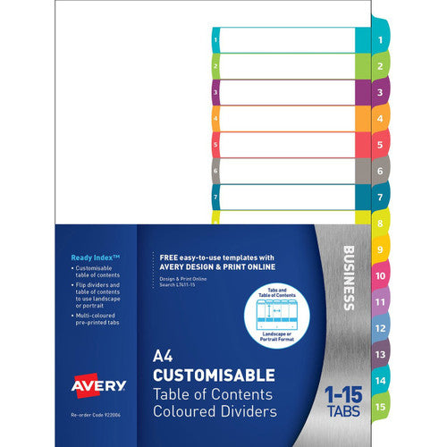Avery Customisable Table of Contents Dividers 1-15 15 Tab L7411-15