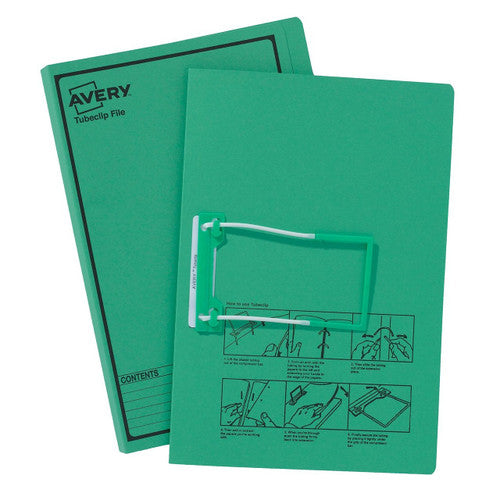 Avery Green Tubeclip File Black Print Foolscap 270gsm 20 Pack