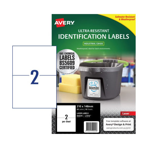 Avery Ultra Heavy Duty Labels L7916 210 x 148mm 2UP 20 Labels