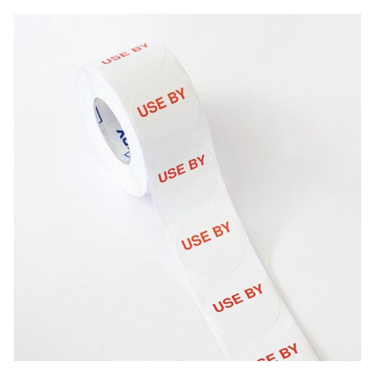 Avery Use By Labels 40mm Round White and Red Removable 500 Roll