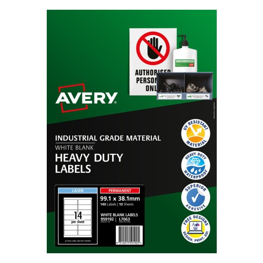 Avery White Heavy Duty Labels L7063 99.1 x 38.1mm 14UP 140 Labels