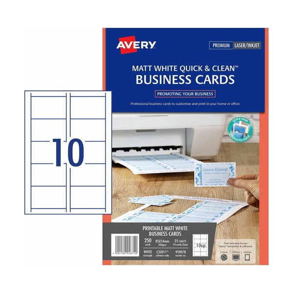 Avery White Quick and Clean Laser and Inkjet Business Card Matt 200gsm 10UP
