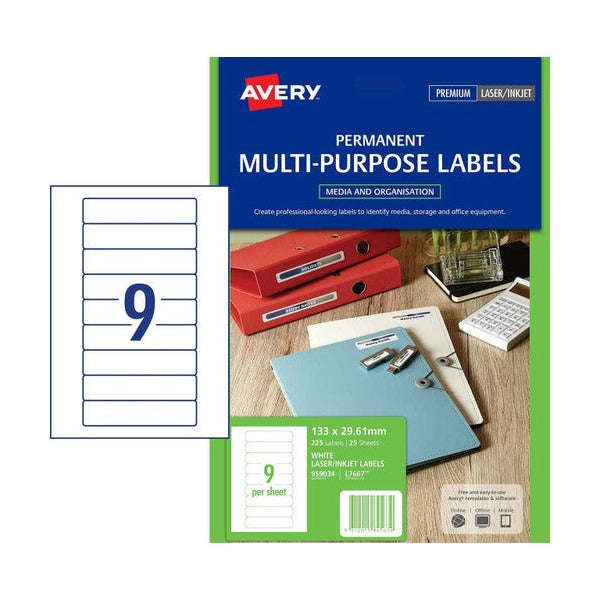 Avery Permanent Multi-purpose Labels 133 x 29.6mm Pack 225