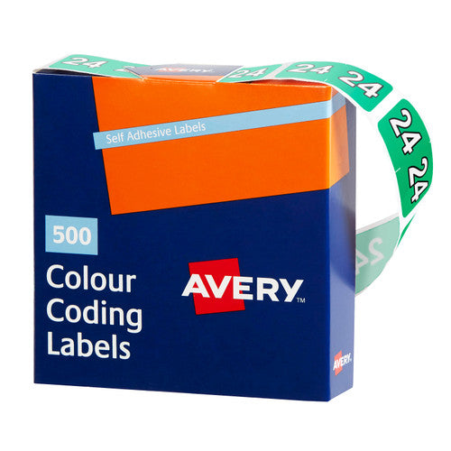 Avery 24 Side Tab Year 2024 Code Label 25 x 38mm Green 500 Roll