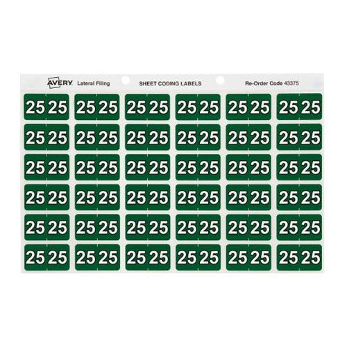 Avery 25 Side Tab Year 2025 Code Label 25 x 38mm Dark Green 180 Pack