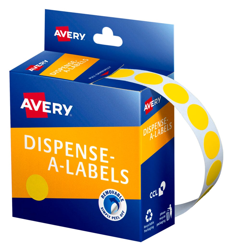 Avery Yellow Dispenser Labels Circle 14mm 1050 Pack