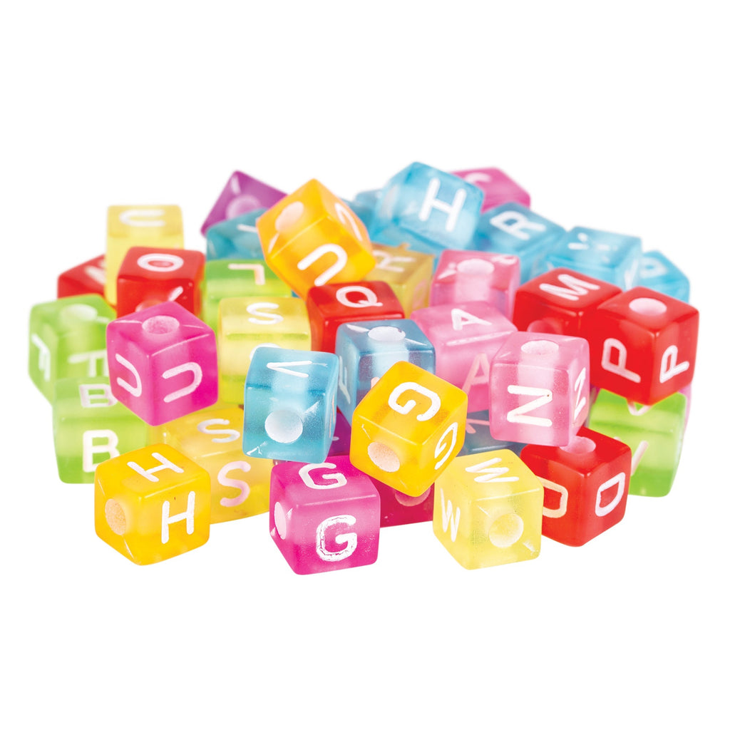 Plastic Alphabet Cube Beads Large 100g 10mm Cube 4mm Threading Hole