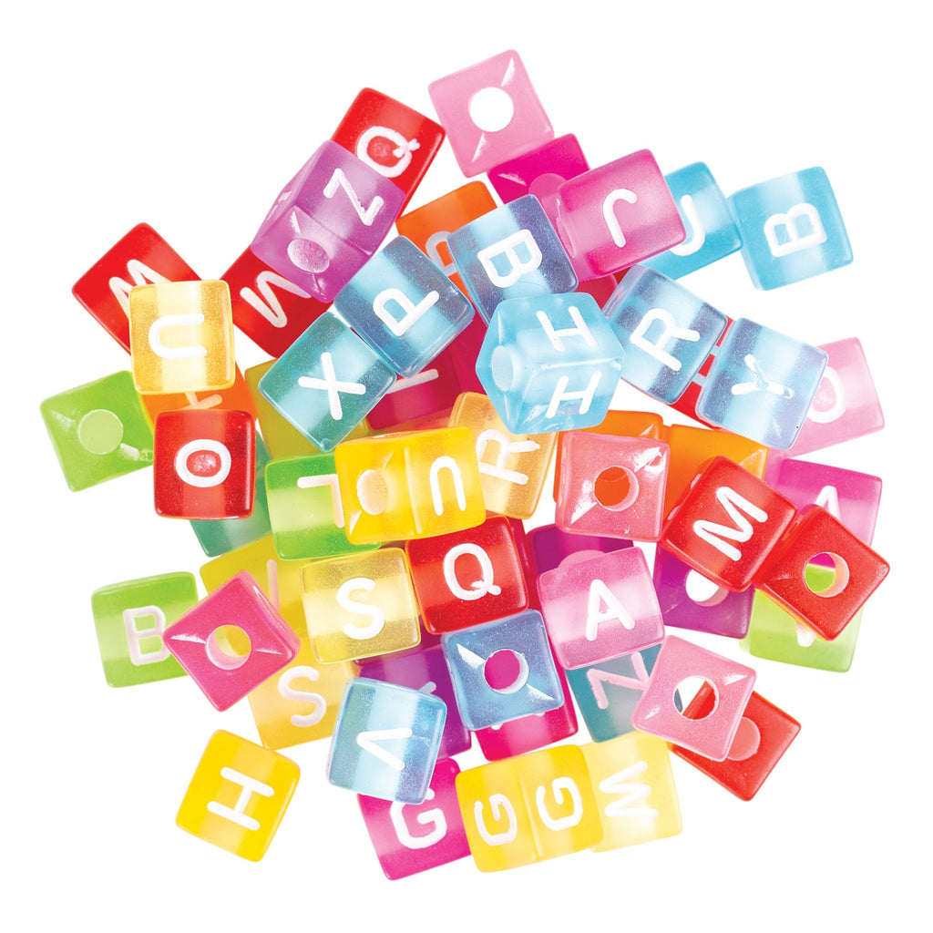 Plastic Alphabet Cube Beads Large 100g 10mm Cube 4mm Threading Hole